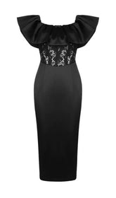 OFF SHOULDER LACE MIDI DRESS